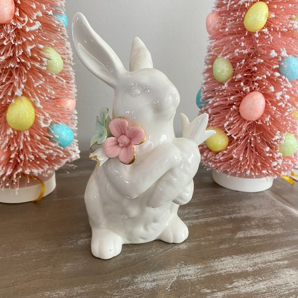 Easter Spring Bunny W 3D Gold Porcelain Flowers